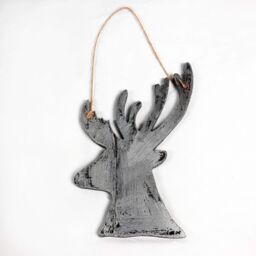 Shatchi Silver Christmas Wooden Hanging Deer Wall Decoration Xmas Home Office Holiday Decorative Centrepiece 26cm