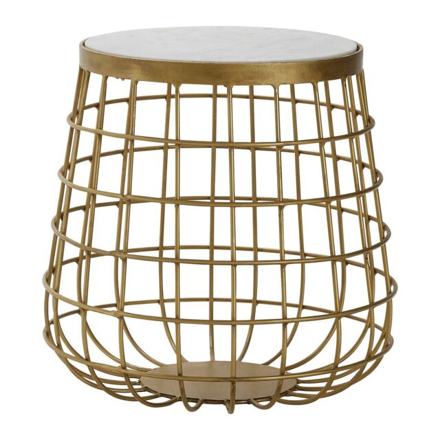 Orsina Elegant Design White Marble Top Side Table, Sleek Circular Side Table, Durable Modern Side Table For Garden in Gold - image 1