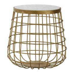 Orsina Elegant Design White Marble Top Side Table, Sleek Circular Side Table, Durable Modern Side Table For Garden in Gold