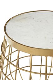 Orsina Elegant Design White Marble Top Side Table, Sleek Circular Side Table, Durable Modern Side Table For Garden in Gold - thumbnail 2
