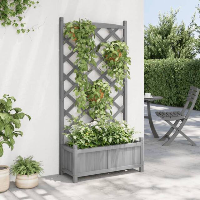Berkfield Home Planter with Trellis Grey Solid Wood Fir - image 1