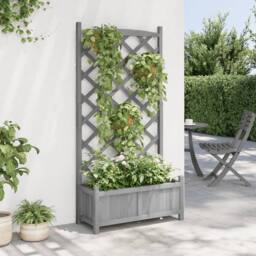 Berkfield Home Planter with Trellis Grey Solid Wood Fir - thumbnail 1