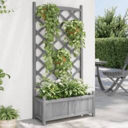 Berkfield Home Planter with Trellis Grey Solid Wood Fir - thumbnail 2