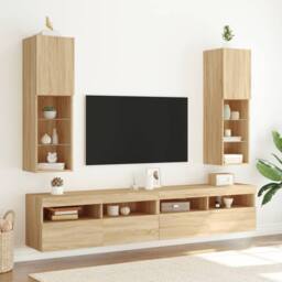 Berkfield Home TV Cabinet with LED Lights Sonoma Oak 30.5x30x102 cm in Brown - thumbnail 3