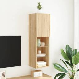 Berkfield Home TV Cabinet with LED Lights Sonoma Oak 30.5x30x102 cm in Brown - thumbnail 4