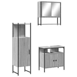 Berkfield Home 3 Piece Bathroom Furniture Set Grey Sonoma Engineered Wood - thumbnail 1