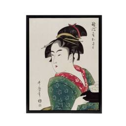"Artery8 Naniwaya Okita Portrait Framed Canvas Wall Art Print Utamaro Kitagawa in Green - Size: W12"" x H16""" - thumbnail 1