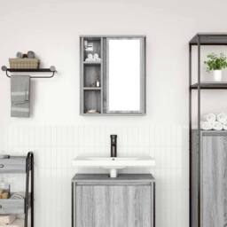 Berkfield Home Bathroom Wall Cabinet with Mirror Grey Sonoma 50x21x60 cm - Size: 50 x 21 x 60 cm - thumbnail 3