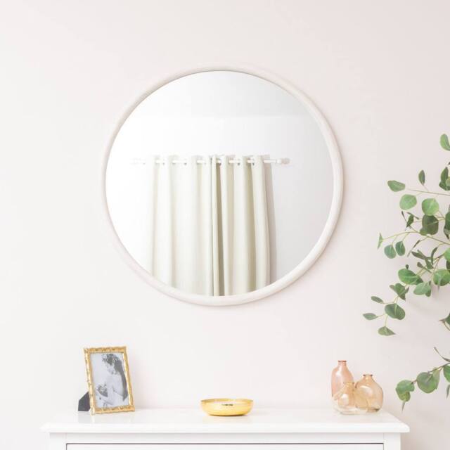 Melody Maison Large White Washed Wooden Round Wall Mirror - 80cm X 80cm - Size: 80 cm X 80 cm - image 1