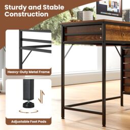 Costway Computer Desk Home Office Desk w/ Side File Cabinet & 5 Drawers in Brown - thumbnail 9