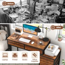 Costway Computer Desk Home Office Desk w/ Side File Cabinet & 5 Drawers in Brown - thumbnail 8