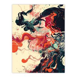 "Artery8 Inhale Trippy Lady Profile Design Psychedelic Wall Art Print in Red - Size: W24"" x H32""" - thumbnail 1