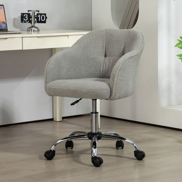HOMCOM Fluffy Vanity Chair for Desk, with Height Adjustable, Wheels in Grey - image 1