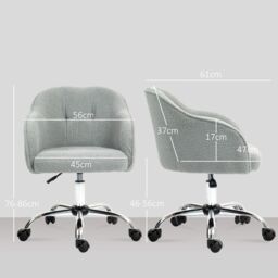 HOMCOM Fluffy Vanity Chair for Desk, with Height Adjustable, Wheels in Grey - thumbnail 3