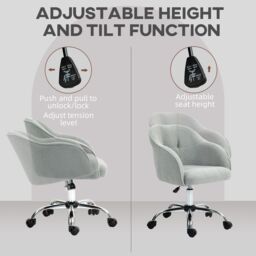 HOMCOM Fluffy Vanity Chair for Desk, with Height Adjustable, Wheels in Grey - thumbnail 4