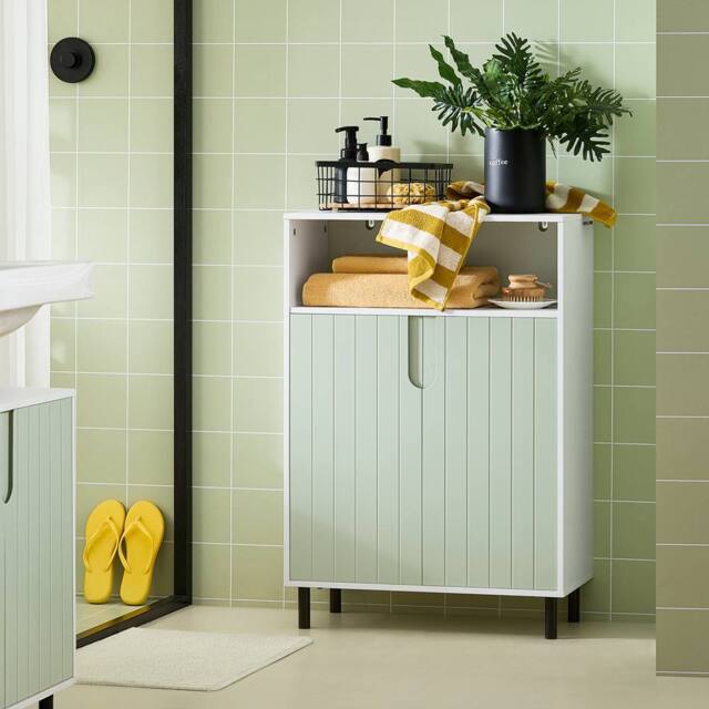 SoBuy Bathroom Low Cabinet - 3 Shelves & 2 Doors in Green - image 1