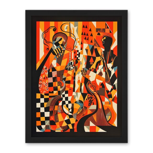 "Artery8 Wall Art Print Jazz Music Band Musicians Abstract Modern Folk Art Painting Large Framed Wall Décor Art in White - Size: W18"" x H24""" - image 1