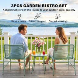 OUTSUNNY Rattan Bistro Set with 2 Chairs & Round Table for Patio in Green - thumbnail 4