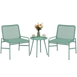 OUTSUNNY Rattan Bistro Set with 2 Chairs & Round Table for Patio in Green - thumbnail 2