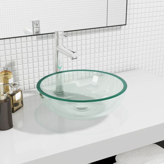 Berkfield Home Basin Tempered Glass 35x12 cm Transparent in Black - image 1