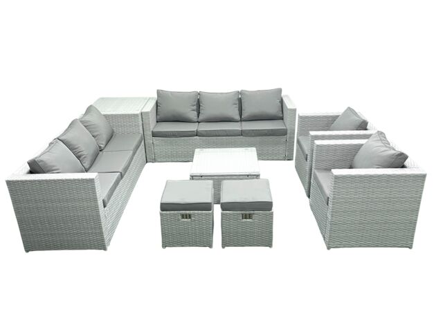 Fimous Outdoor Rattan Sofa Garden Furniture Set with 2 Armchairs Square Coffee Table 2 Small Footstools Side Table Light Grey Mixed - image 1