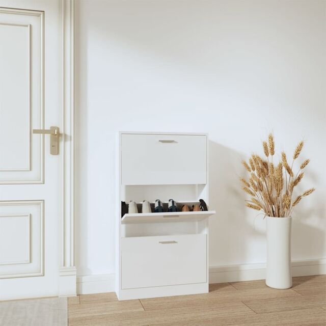 Berkfield Home Shoe Cabinet High Gloss White 59x17x108 cm Engineered Wood - Size: 59 x 17 x 108 cm - image 1