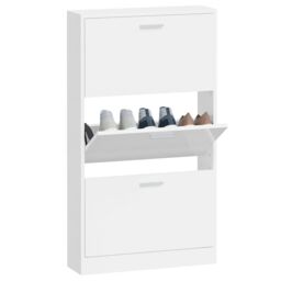Berkfield Home Shoe Cabinet High Gloss White 59x17x108 cm Engineered Wood - Size: 59 x 17 x 108 cm - thumbnail 4