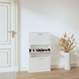 Berkfield Home Shoe Cabinet High Gloss White 59x17x108 cm Engineered Wood - Size: 59 x 17 x 108 cm