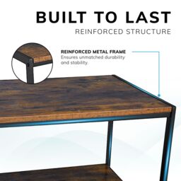 House of Home Coffee Table Rustic Wooden Brown Grain Finish Living Room Storage Shelf 2 Tier - thumbnail 6