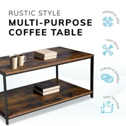 House of Home Coffee Table Rustic Wooden Brown Grain Finish Living Room Storage Shelf 2 Tier - thumbnail 5