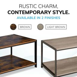 House of Home Coffee Table Rustic Wooden Brown Grain Finish Living Room Storage Shelf 2 Tier - thumbnail 9