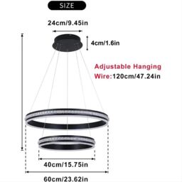 Garwarm 2 Rings 60cm Tiered Chandelier, Modern Dimmable LED Acrylic Crystal Chandelier for Living Room in Black - thumbnail 6