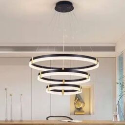 Garwarm 2 Rings 60cm Tiered Chandelier, Modern Dimmable LED Acrylic Crystal Chandelier for Living Room in Black - thumbnail 2