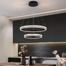 Garwarm 2 Rings 60cm Tiered Chandelier, Modern Dimmable LED Acrylic Crystal Chandelier for Living Room in Black