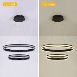 Garwarm 2 Rings 60cm Tiered Chandelier, Modern Dimmable LED Acrylic Crystal Chandelier for Living Room in Black - thumbnail 5
