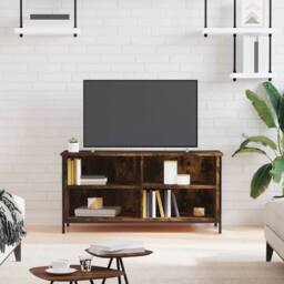 Berkfield Home TV Cabinet Smoked Oak 100x40x50 cm Engineered Wood in Brown - Size: 100 x 40 x 50 cm - thumbnail 2