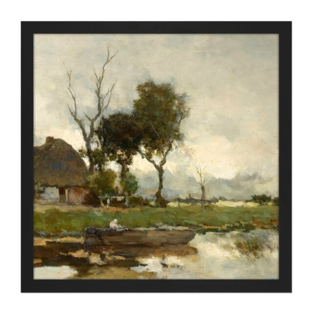 "Artery8 Wall Art Print Weissenbruch Autumn Landscape Cottage Painting Square Framed Picture 16X16 Inch in Black - Size: W16"" x H16""" - image 1