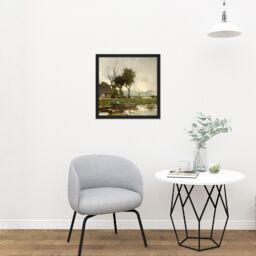 "Artery8 Wall Art Print Weissenbruch Autumn Landscape Cottage Painting Square Framed Picture 16X16 Inch in Black - Size: W16"" x H16""" - thumbnail 2