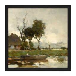"Artery8 Wall Art Print Weissenbruch Autumn Landscape Cottage Painting Square Framed Picture 16X16 Inch in Black - Size: W16"" x H16""" - thumbnail 1