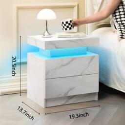 Direct Wicker LED Nightstand Bedside Modern Cabinet with Stone Pattern Decoration in White - Size: 1 Pack - thumbnail 2