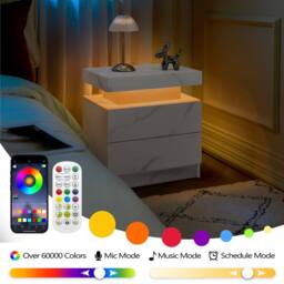 Direct Wicker LED Nightstand Bedside Modern Cabinet with Stone Pattern Decoration in White - Size: 1 Pack - thumbnail 3