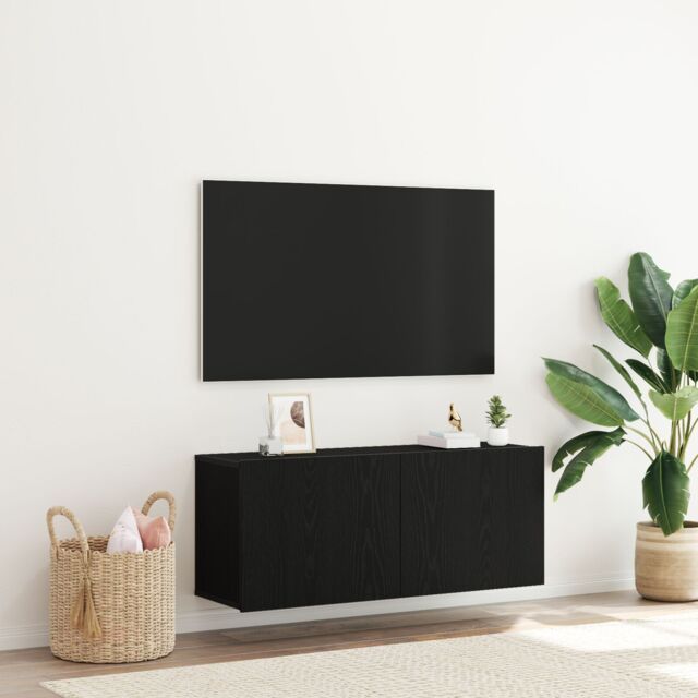 Berkfield Home TV Wall Cabinet Black Oak 100x30x41 cm Engineered Wood - Size: 100 x 30 x 41 cm - image 1