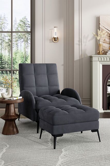 H&O Direct Modern Recliner Lounge Set with Ottoman & Sleek Metal Base in Grey - image 1