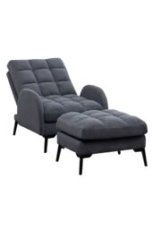 H&O Direct Modern Recliner Lounge Set with Ottoman & Sleek Metal Base in Grey - thumbnail 3