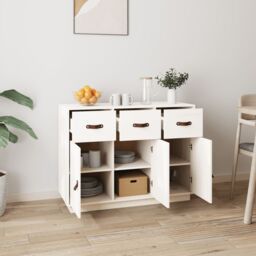 Berkfield Home Sideboard White 100x40x75 cm Solid Wood Pine - Size: 100 x 40 x 75 cm - thumbnail 3