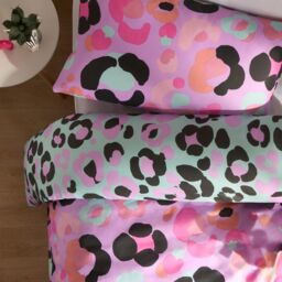OHS Leopard Duvet Cover Bedding Set Quilt Pillowcase Soft Reversible in Lilac - Size: Double - thumbnail 5