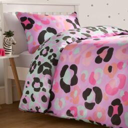OHS Leopard Duvet Cover Bedding Set Quilt Pillowcase Soft Reversible in Lilac - Size: Double - thumbnail 2