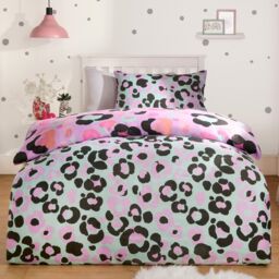OHS Leopard Duvet Cover Bedding Set Quilt Pillowcase Soft Reversible in Lilac - Size: Double - thumbnail 3