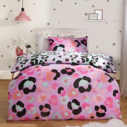 OHS Leopard Duvet Cover Bedding Set Quilt Pillowcase Soft Reversible in Lilac - Size: Double - thumbnail 1