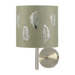 First Choice Lighting Brea - Antique Brass Wall Light with Sage Green Fern Shade in Gold